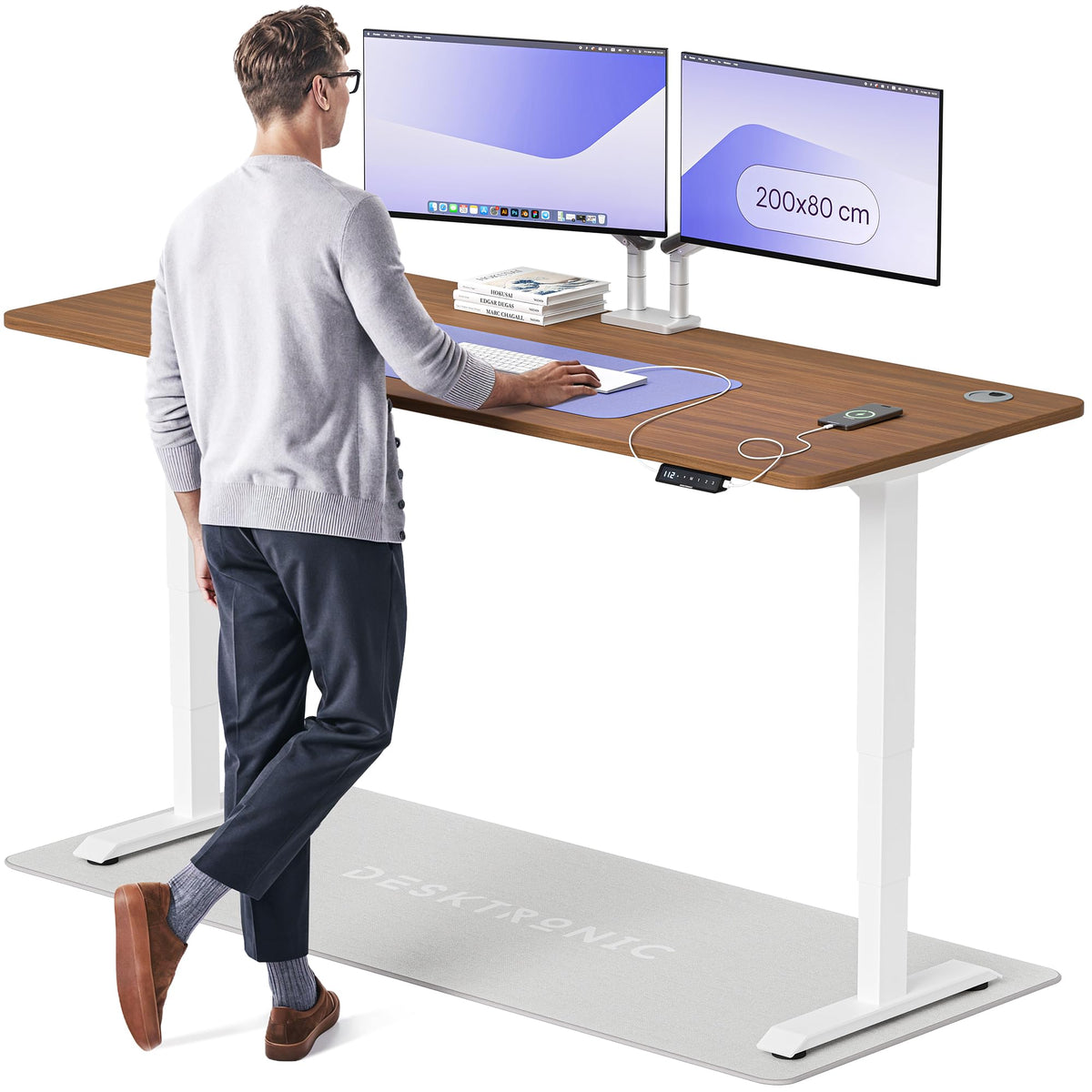 Desktronic HomePro Schreibtisch elektrisch höhenverstellbar, Steh-Sitz Schreibtisch mit Dual Motor, Touchscreen & USB-A/USB-C