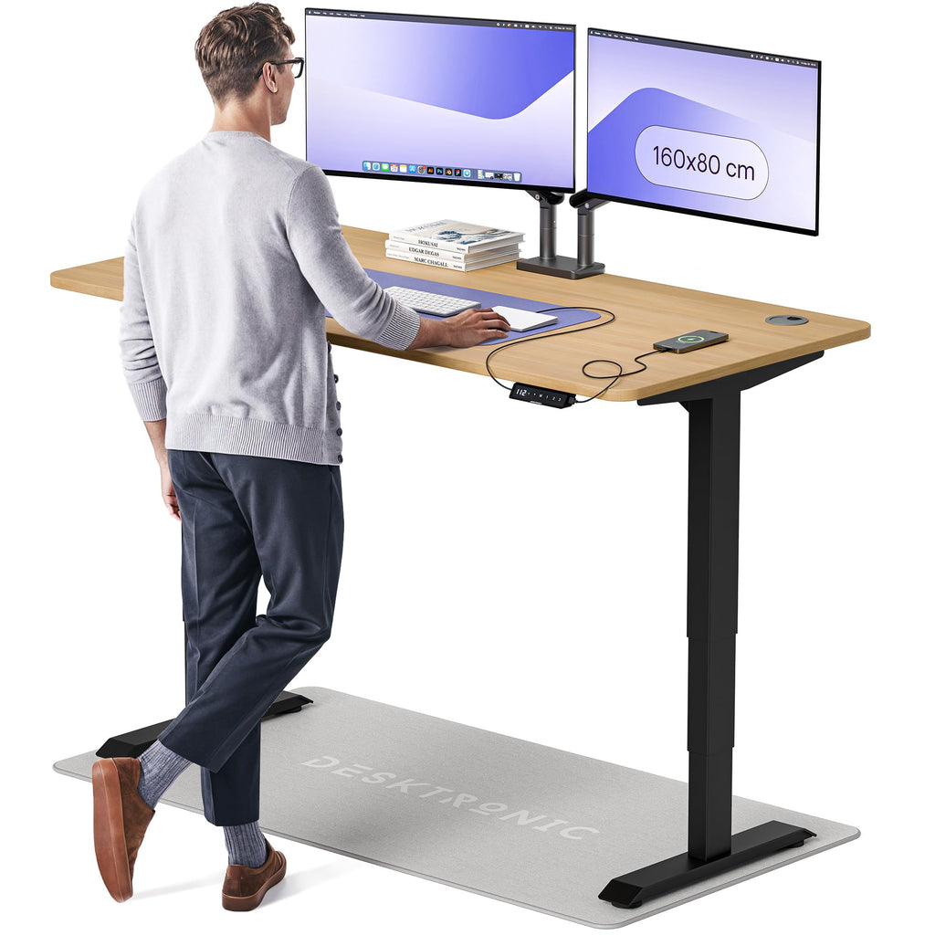 Desktronic HomePro Schreibtisch elektrisch höhenverstellbar, Steh-Sitz Schreibtisch mit Dual Motor, Touchscreen & USB-A/USB-C