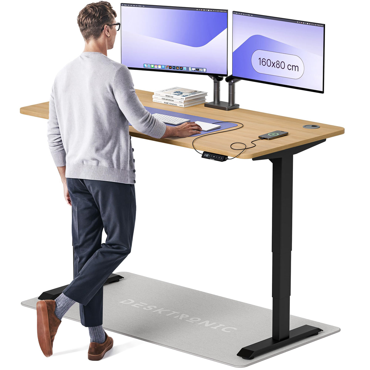 Desktronic HomePro Schreibtisch elektrisch höhenverstellbar, Steh-Sitz Schreibtisch mit Dual Motor, Touchscreen & USB-A/USB-C