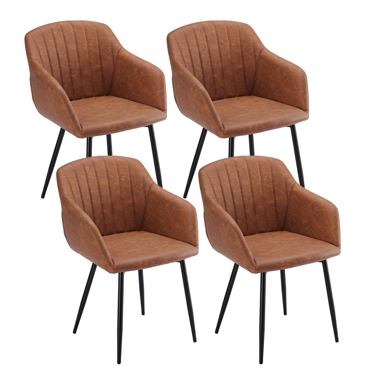 Esszimmerstühle Beige 4er Set mit Armlehnen, Modern Polsterstühle Leinen, Küchenstühle mit Metallgestell für Esszimmer, Wohnzimmer, Küche