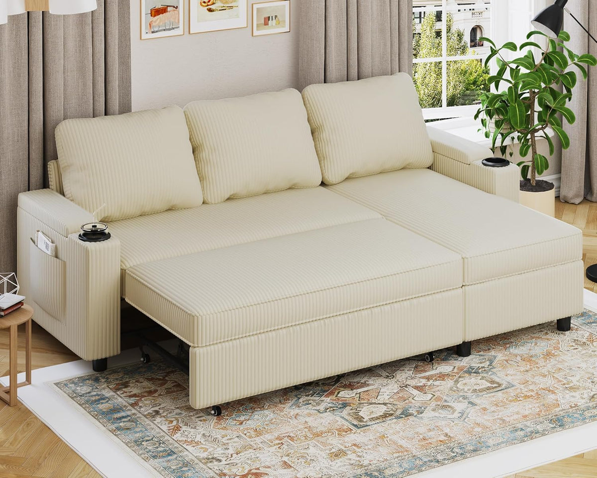 Devoko Ecksofa L-Form mit Schlaffunktion & Bettkasten, 3-Sitzer Schlafsofa aus Velours für Wohnzimmer & Gästezimmer