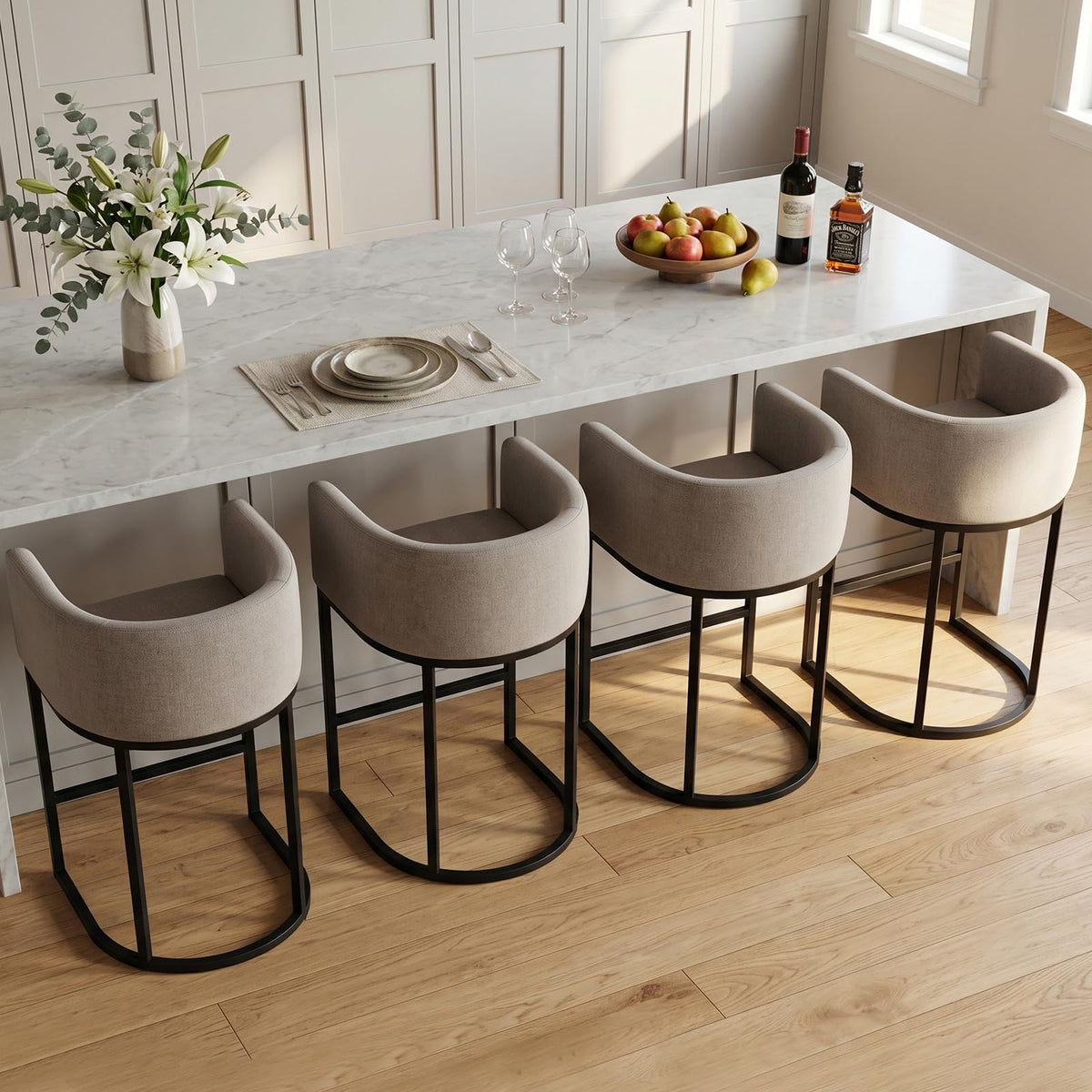 Barhocker 2er Set, 62 cm Leinen, Beige