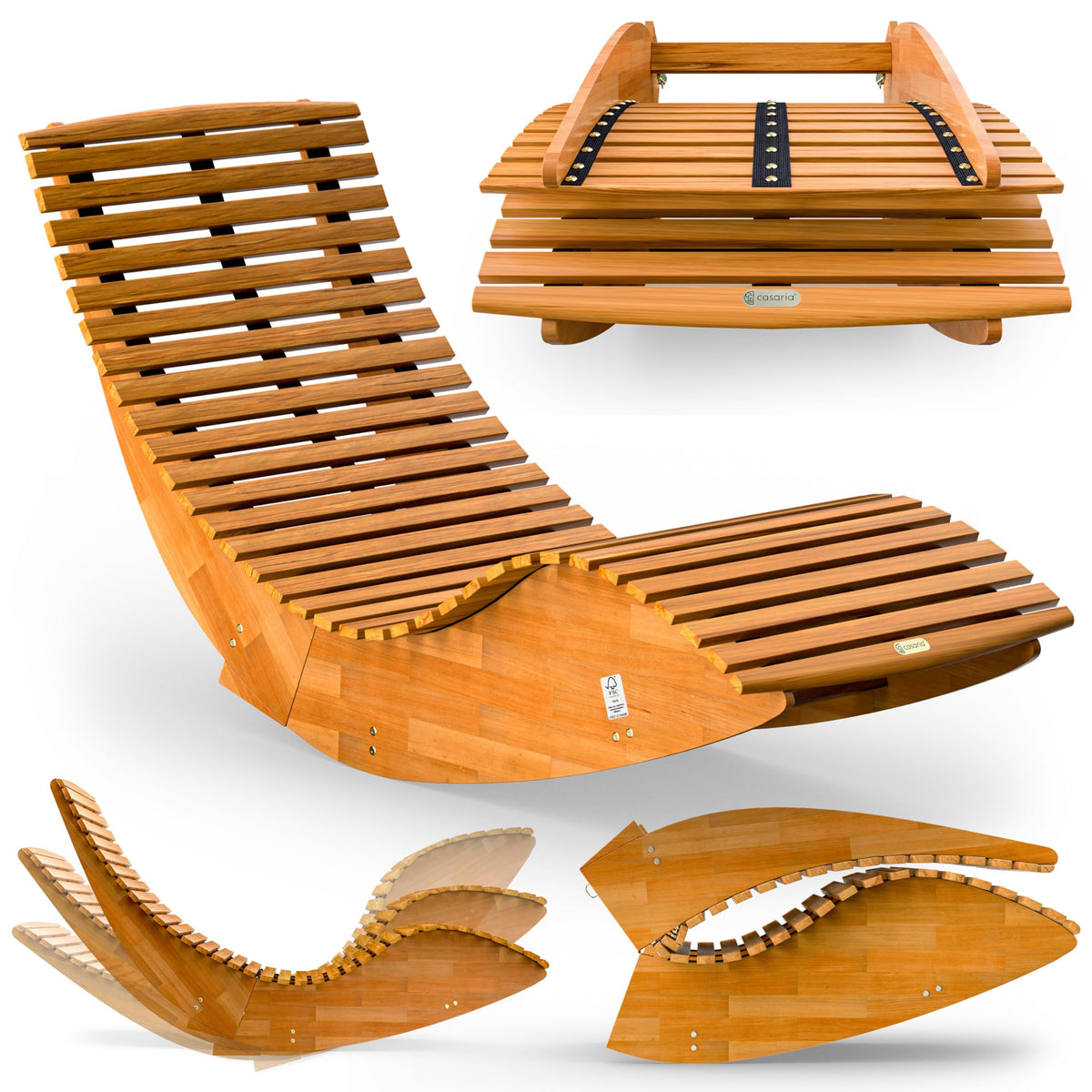 Casaria 2er Sonnenliegen Set Akazienholz FSC® – Klappbare Gartenliegen Braun, Relaxliegen bis 160 kg, 195 × 60 cm