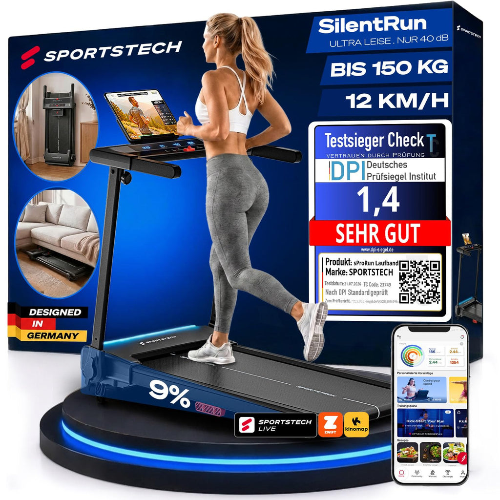 Sportstech, Laufband für Zuhause klappbar, bis 12 km/h, 9% Steigung