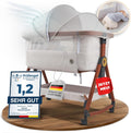 KUNU Baby Beistellbett 3in1 Beige – Höhenverstellbares Babybett mit Rollen, Matratze, Wiegefunktion & Moskitonetz
