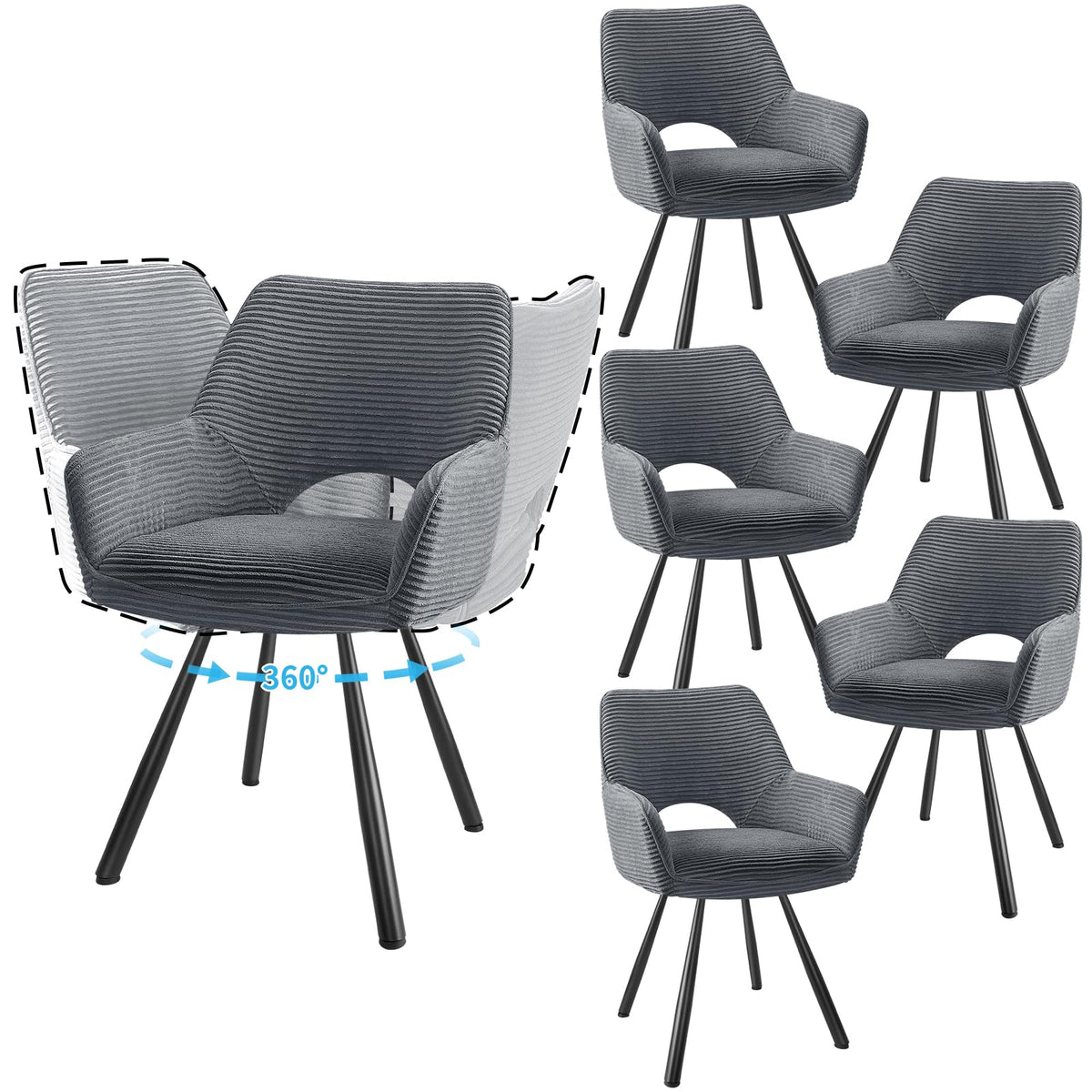 JIJIAN 2er Set 360° Drehbare Esszimmerstühle mit Armlehnen, Grün