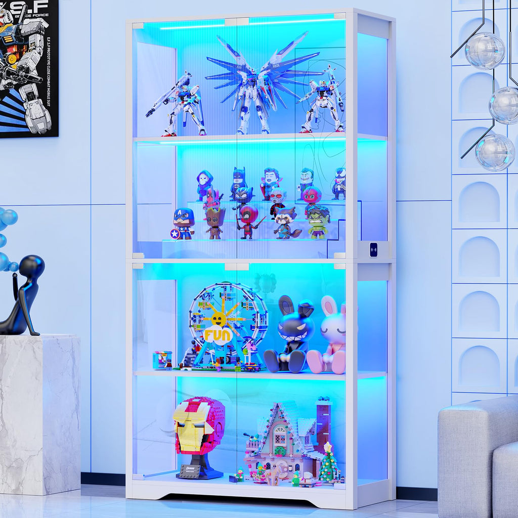 BROTTAR Beleuchtete Glasvitrine mit LED Sensor, moderner Vitrinenschrank & Standvitrine, 4 Etagen Sicherheitsglas Vitrine für Lego, Figuren und Sammlungen, Schwarz