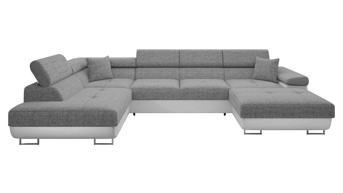 Mirjan24 Torezio Bis Ecksofa U-Form mit Schlaffunktion & Bettkasten, Wohnlandschaft mit verstellbaren Kopfstützen