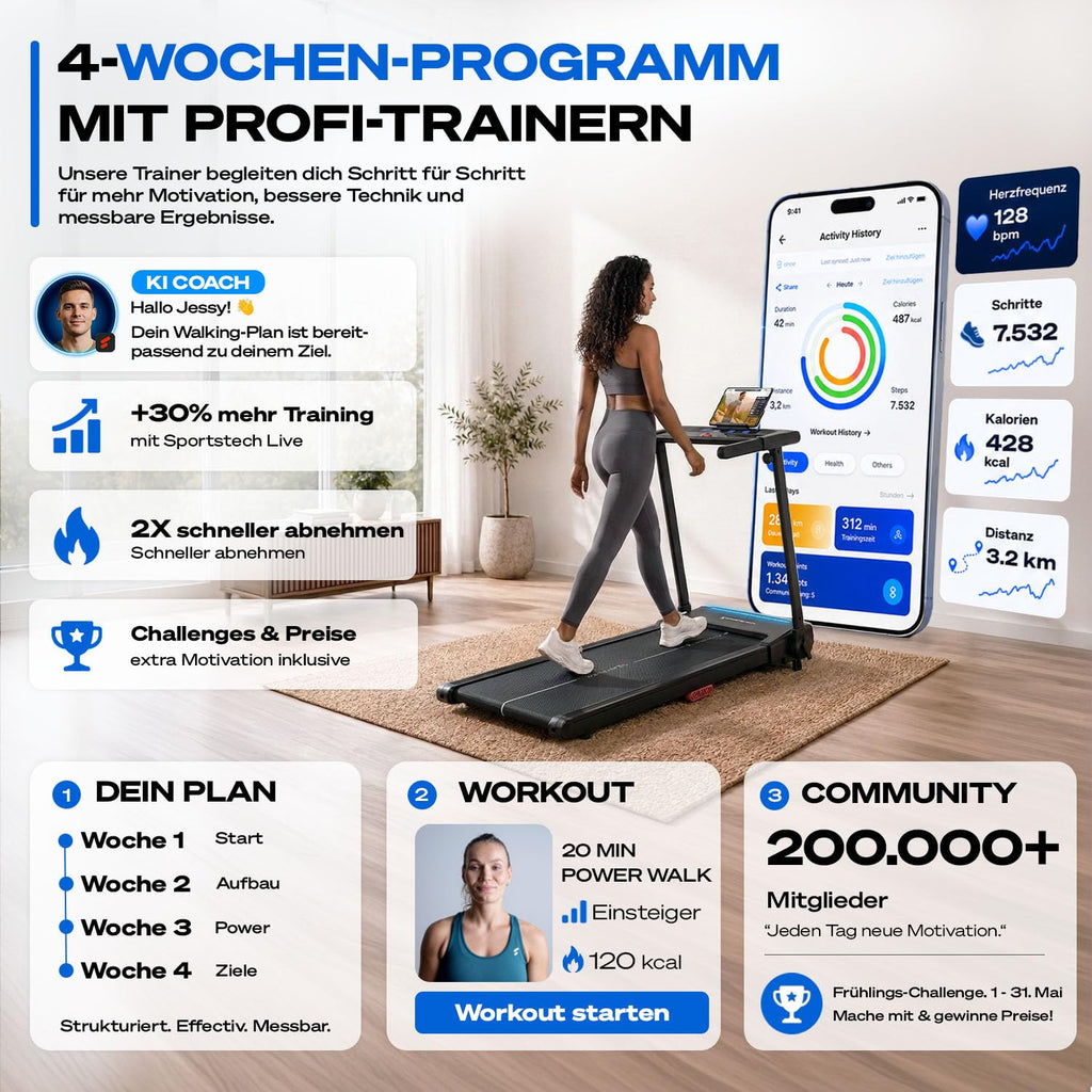 Sportstech, Laufband für Zuhause klappbar, bis 12 km/h, 9% Steigung