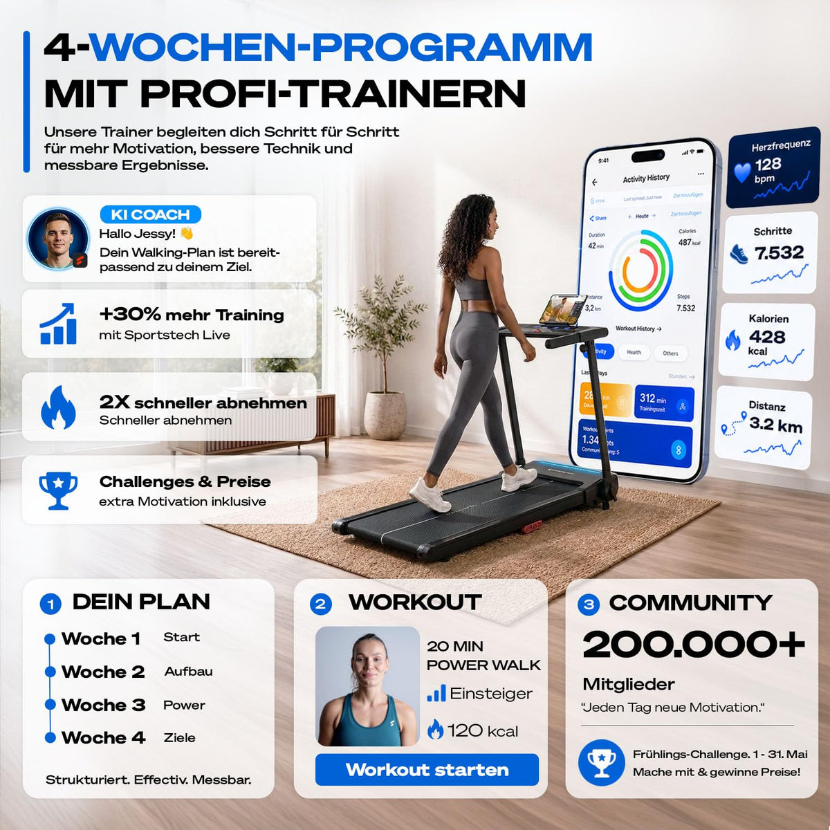 Sportstech, Laufband für Zuhause klappbar, bis 12 km/h, 9% Steigung