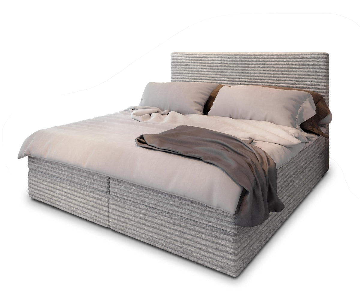 Masseno Boxspringbett PISA Creme mit Matratze & Topper, Polsterbett mit Bettkasten und gepolstertem Kopfteil