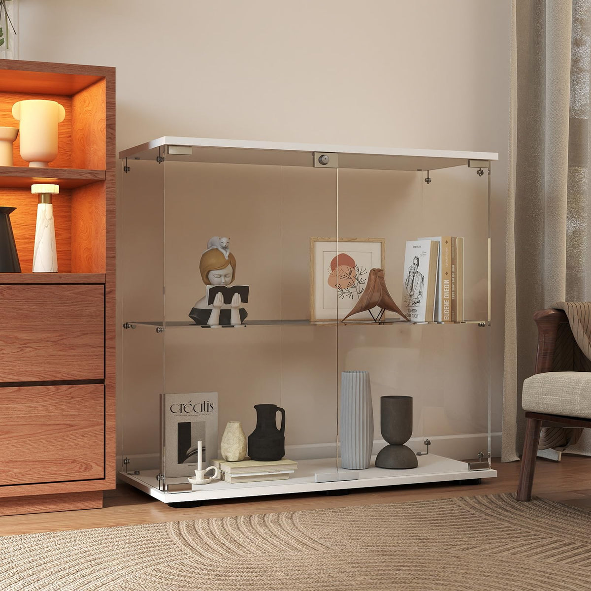 Glasvitrine Standvitrine in Schwarz, 164x42,5x36,5CM Glas Vitrine