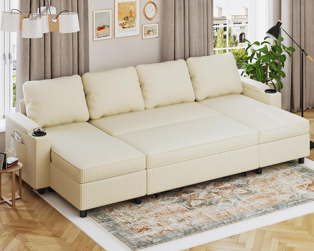 Devoko Ecksofa L-Form mit Schlaffunktion & Bettkasten, 3-Sitzer Schlafsofa aus Velours für Wohnzimmer & Gästezimmer