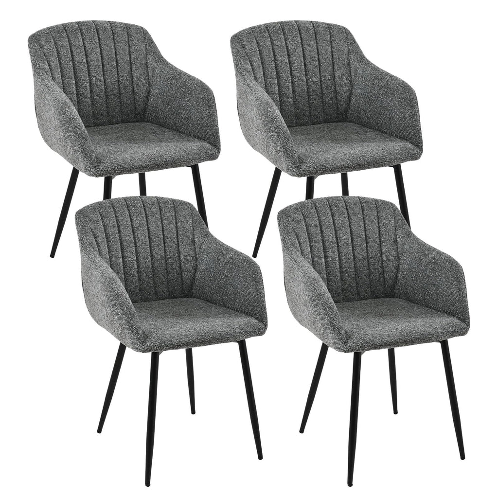Esszimmerstühle Beige 4er Set mit Armlehnen, Modern Polsterstühle Leinen, Küchenstühle mit Metallgestell für Esszimmer, Wohnzimmer, Küche