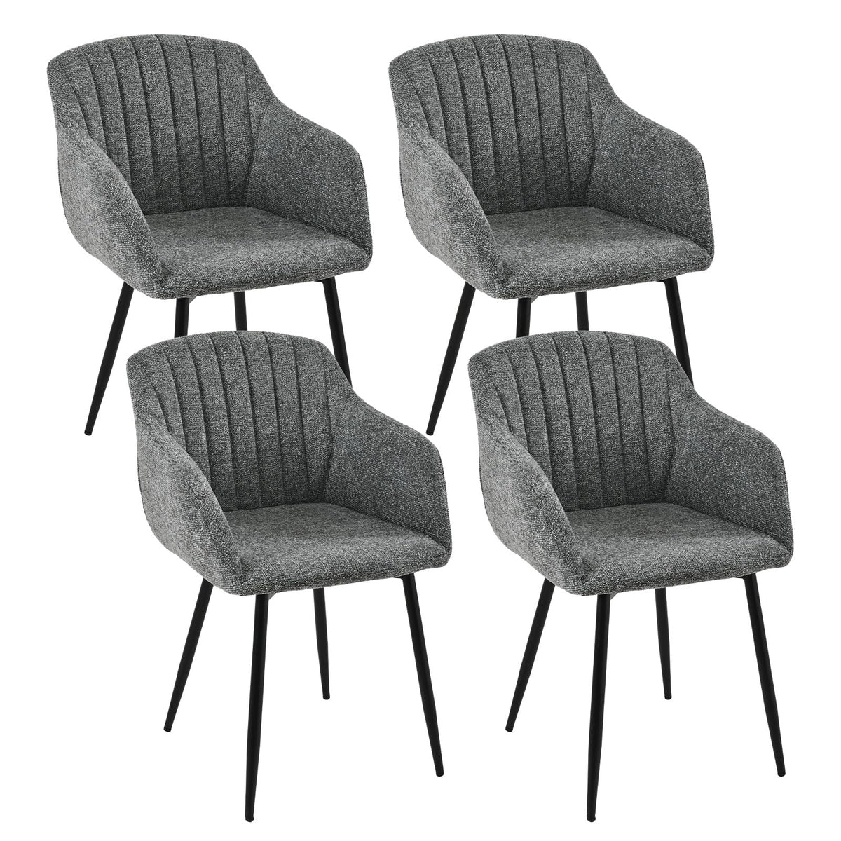 Esszimmerstühle Beige 4er Set mit Armlehnen, Modern Polsterstühle Leinen, Küchenstühle mit Metallgestell für Esszimmer, Wohnzimmer, Küche