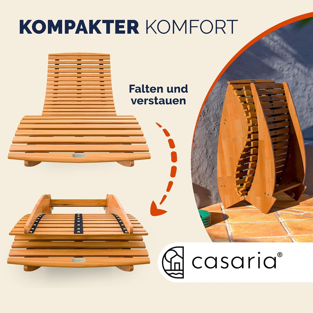 Casaria 2er Sonnenliegen Set Akazienholz FSC® – Klappbare Gartenliegen Braun, Relaxliegen bis 160 kg, 195 × 60 cm