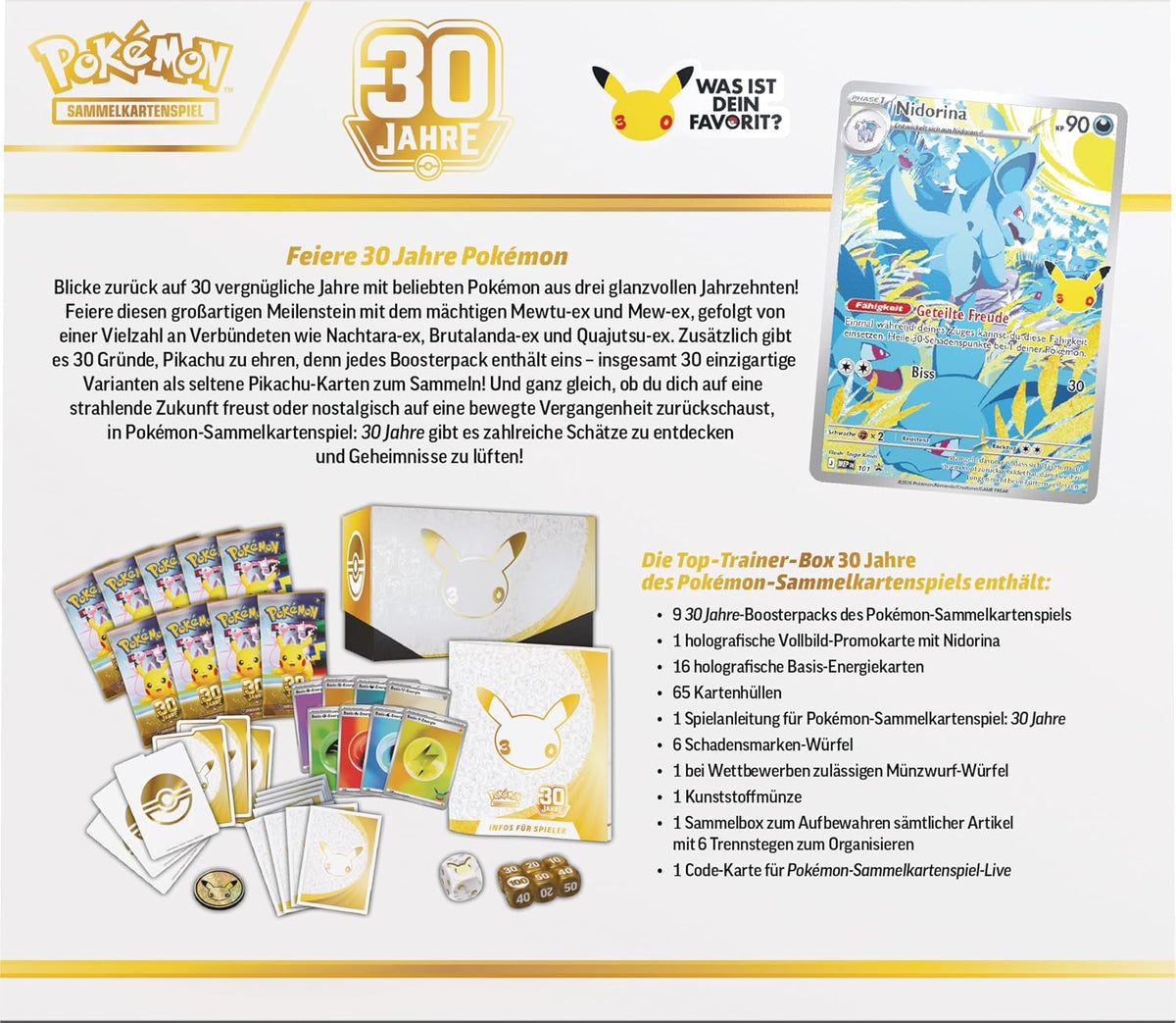Pokémon Sammelkartenspiel 30 Jahre Top-Trainer-Box – Deutsch – Original versiegelt