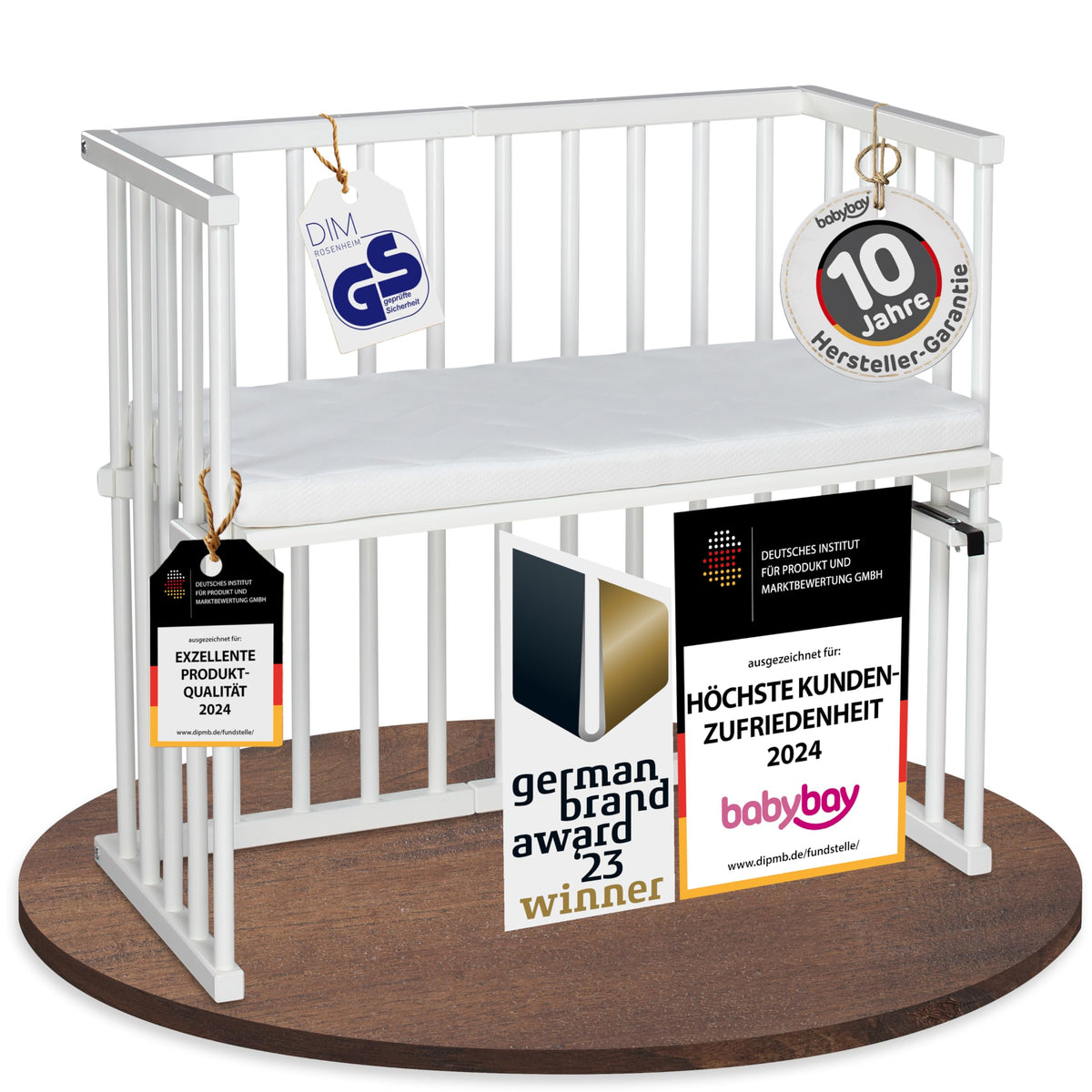 babybay Original Beistellbett aus massivem Buchenholz mit Matratze, höhenverstellbares Babybett für Neugeborene