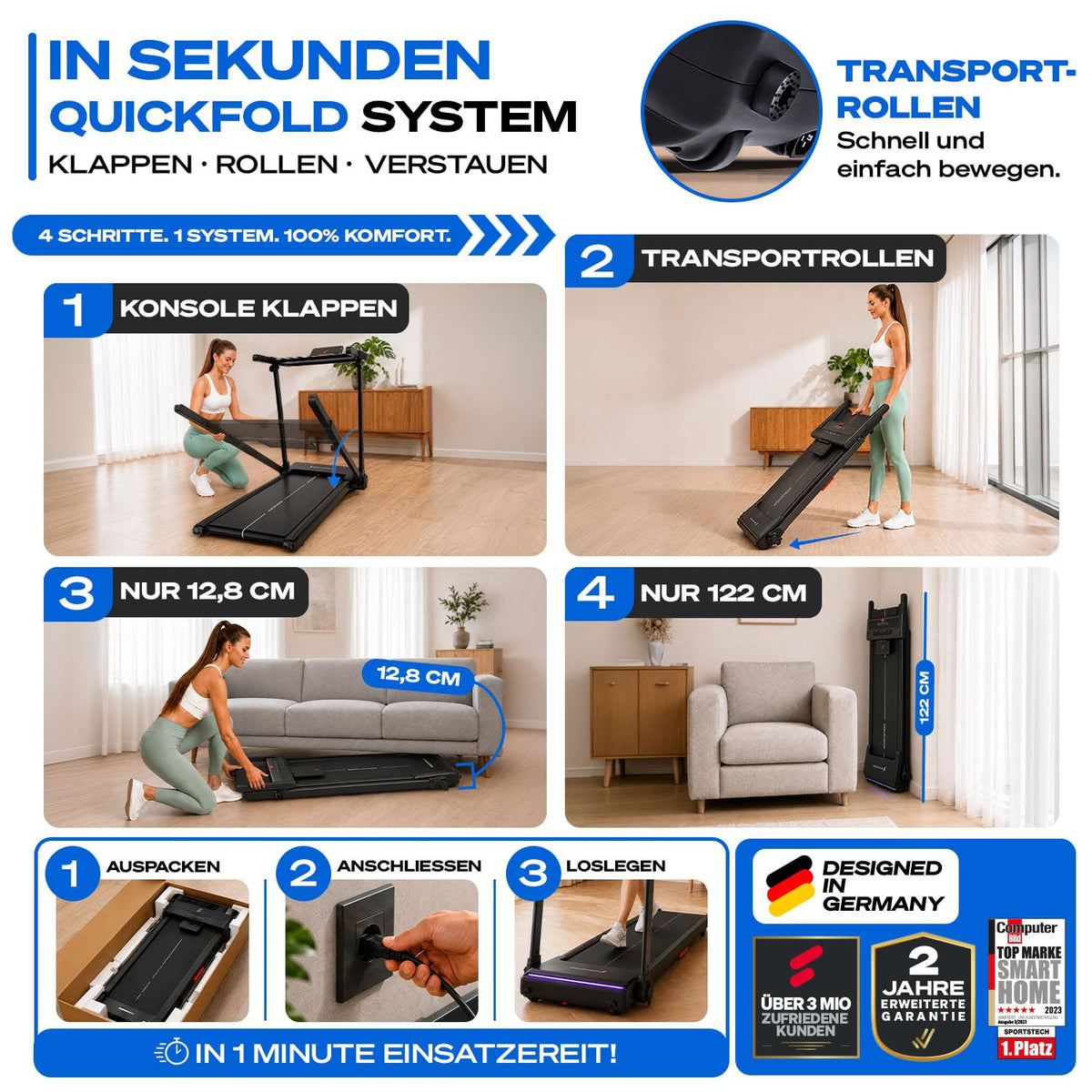 Sportstech, Laufband für Zuhause klappbar, bis 12 km/h, 9% Steigung