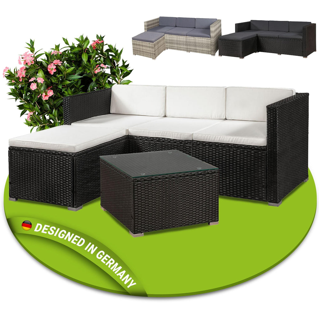 Juskys Polyrattan Lounge Set Punta Cana für 3–4 Personen – Gartenmöbel Set mit Sofa, Hocker, Tisch & Kissen