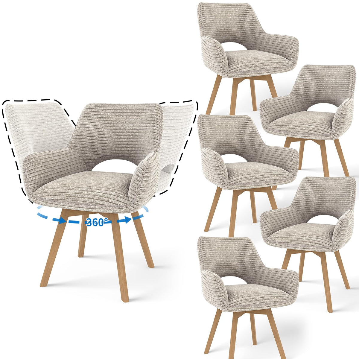 JIJIAN 2er Set 360° Drehbare Esszimmerstühle mit Armlehnen, Grün
