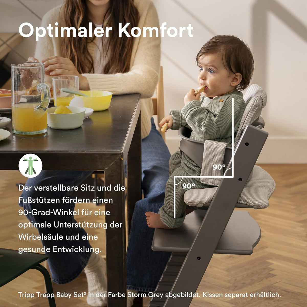 Stokke Tripp Trapp Hochstuhl Weiß mit Baby Set2, mitwachsender Kinderhochstuhl aus Buchenholz, verstellbar