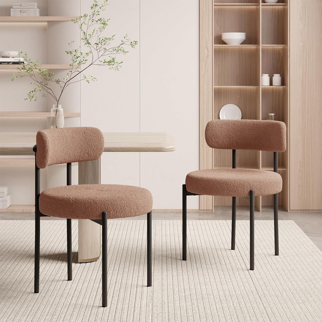 Hawthyhome Esszimmerstühle 4er Set丨Teddy Stoff Runde Boucle Stühle·Mid-Century gepolsterte Küchenstühle·Dining Chairs mit Metallbeinen·Creme Wei߷