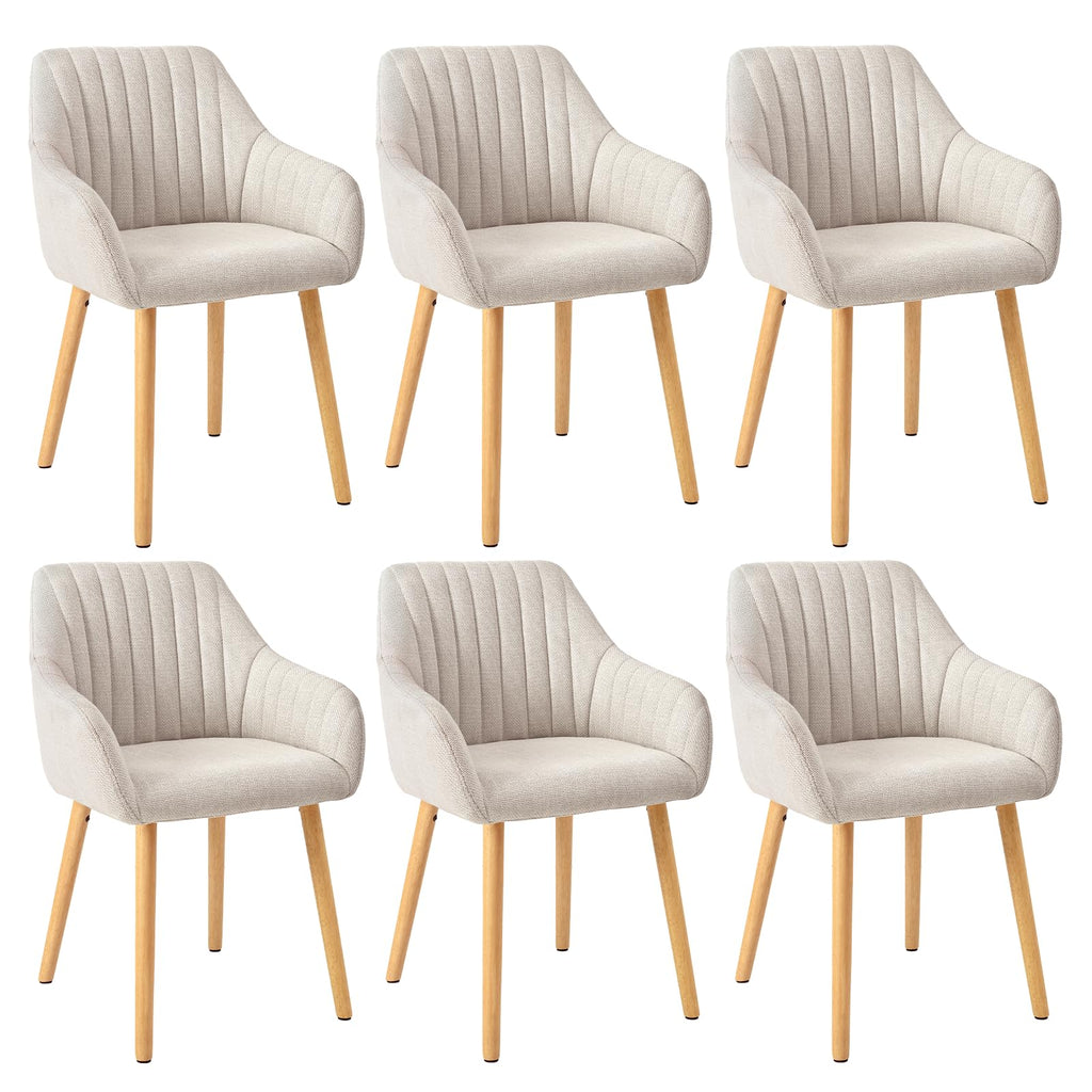 Armlehnenstuhl Esszimmerstuhl 4er Set Beige Holzbeine Polsterstuhl mit Armlehne Stühle Esszimmer Küchenstuhl Wohnzimmerstuhl aus Polyester