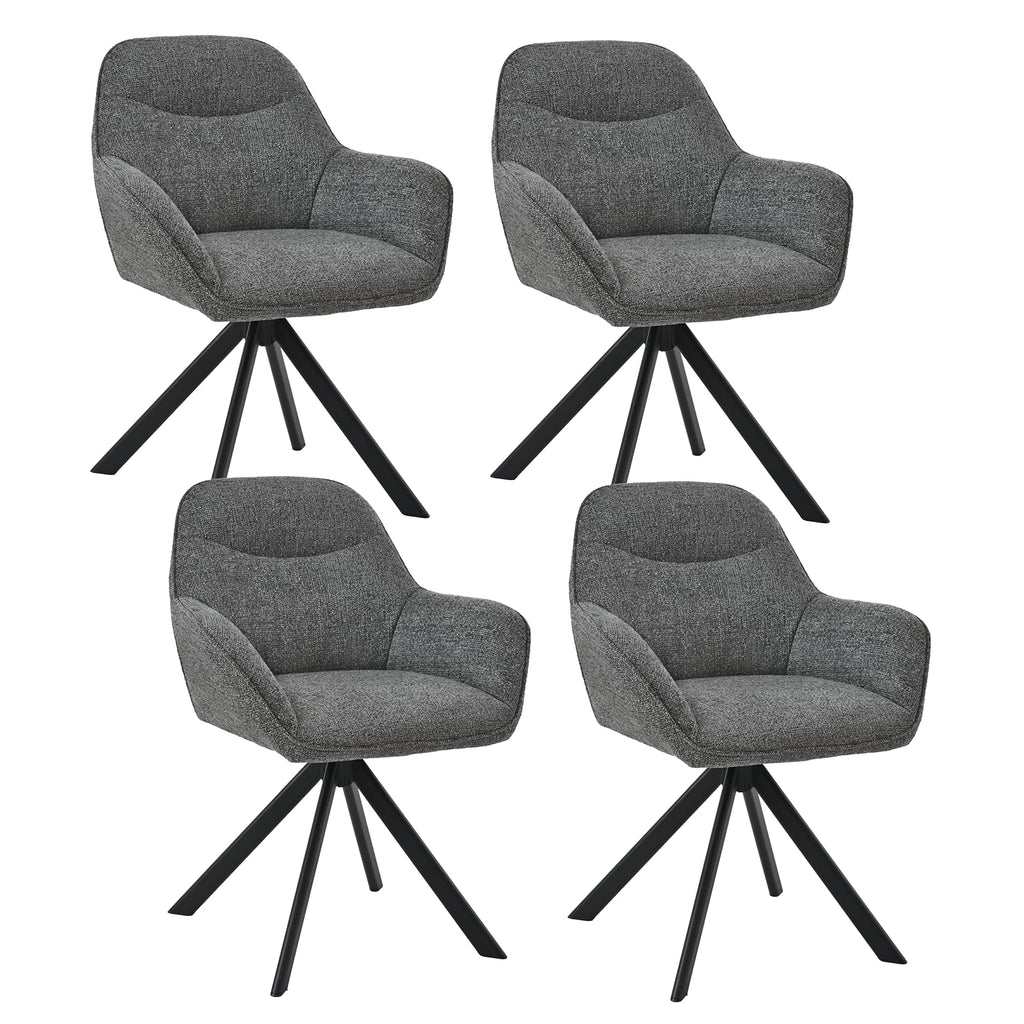 6er Set Esszimmerstühle Drehbar mit Armlehne, 360° Drehstuhl Polsterstuhl Samt Modern Küchenstuhl mit Metallbeine für Esszimmer, Wohnzimmer, Büro, Dunkelgrau