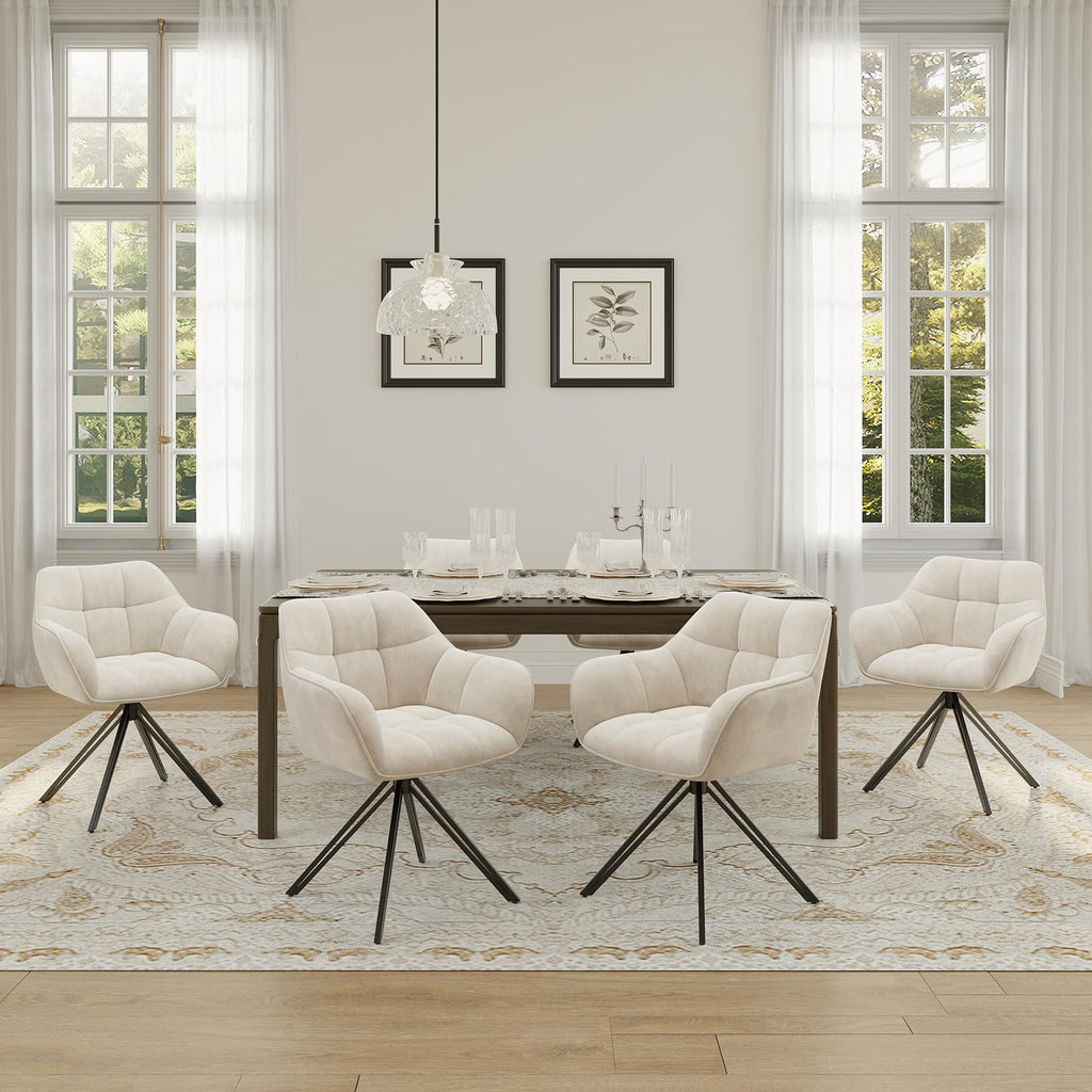 COLAMY Drehstühle für Esszimmer, 2er Set, Drehbare Polsterstühle mit Armlehnen und Rückenlehne, Bequeme Küchenstühle für Wohnzimmer & Essbereich, Beige