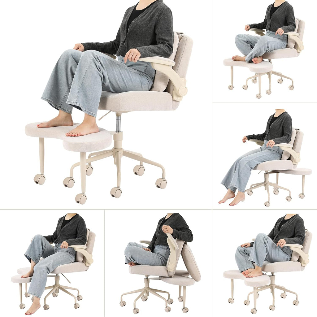 Pipersong Criss Cross Bürostuhl Ergonomisch mit Fußstütze & Rollen, Schreibtischstuhl mit verstellbaren Armlehnen
