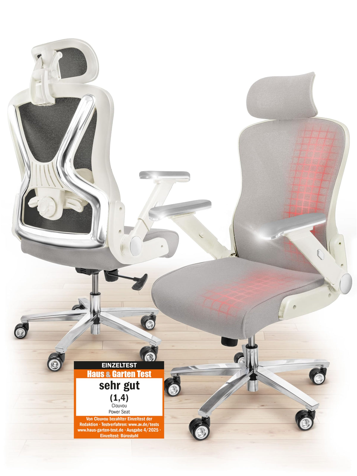 CLOUVOU BrightSeat Ergonomischer Bürostuhl Schwarz bis 150 kg – Schreibtischstuhl mit Kopfstütze, Lendenstütze & 2D Armlehnen