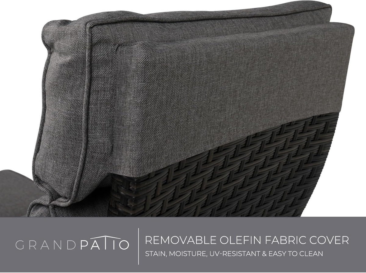 Grand patio Relaxliege Rattan Braun/Dunkelgrau, verstellbarer Liegesessel mit Sitzkissen & Beistelltisch, Garten & Terrasse