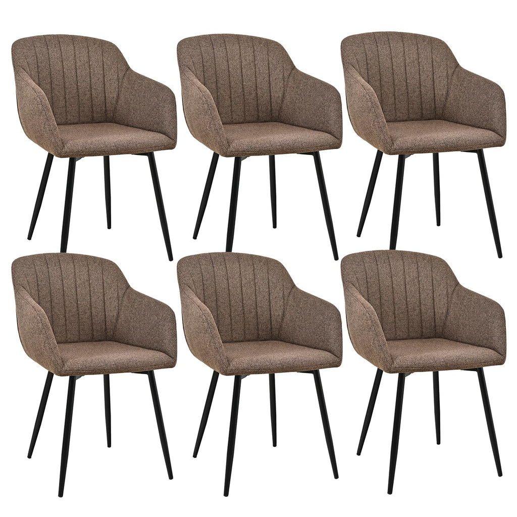 Esszimmerstühle Beige 4er Set mit Armlehnen, Modern Polsterstühle Leinen, Küchenstühle mit Metallgestell für Esszimmer, Wohnzimmer, Küche