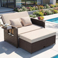 GIANTEX Rattan Lounge Gartenmöbel Set 2-Sitzer mit Doppelliege & Hocker, Outdoor Sofa mit Stauraum, verstellbar für Balkon & Terrasse