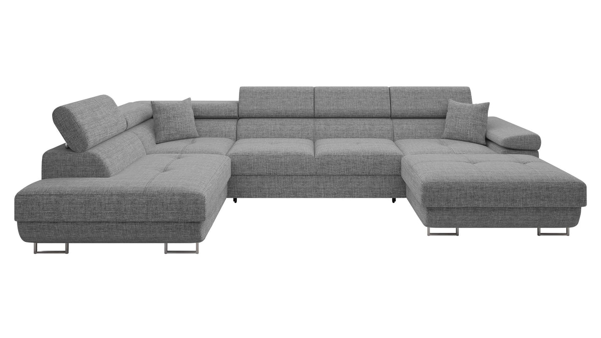 Mirjan24 Torezio Bis Ecksofa U-Form mit Schlaffunktion & Bettkasten, Wohnlandschaft mit verstellbaren Kopfstützen