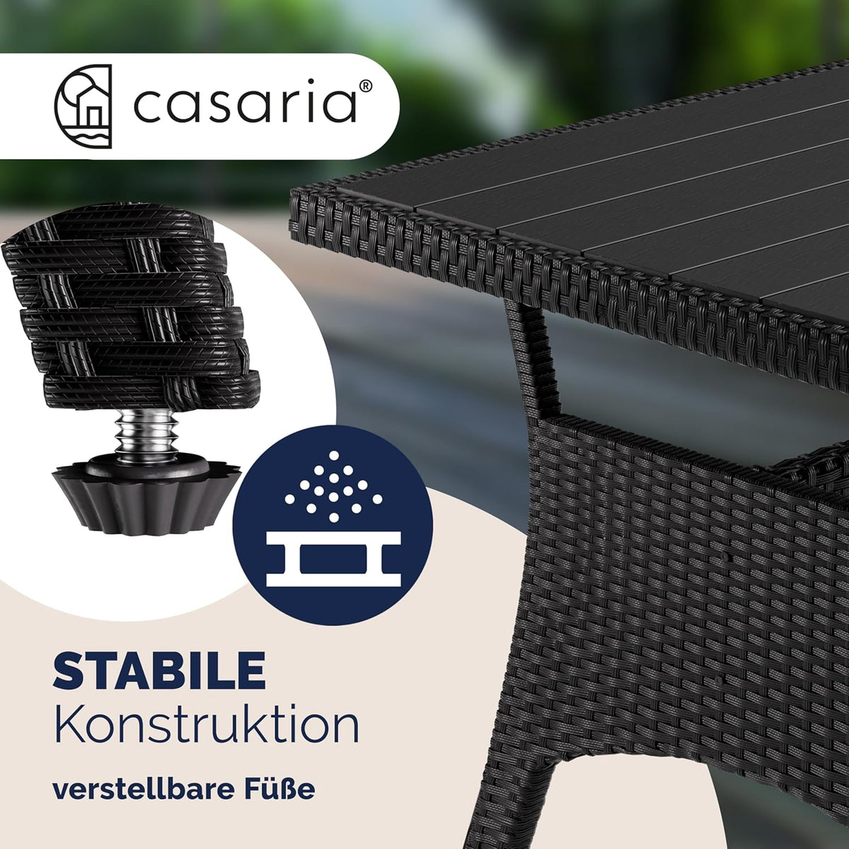 Casaria Polyrattan Ecklounge Set Schwarz für 9 Personen – Gartenmöbel Set mit WPC Tisch, Sessel & 2 Hockern