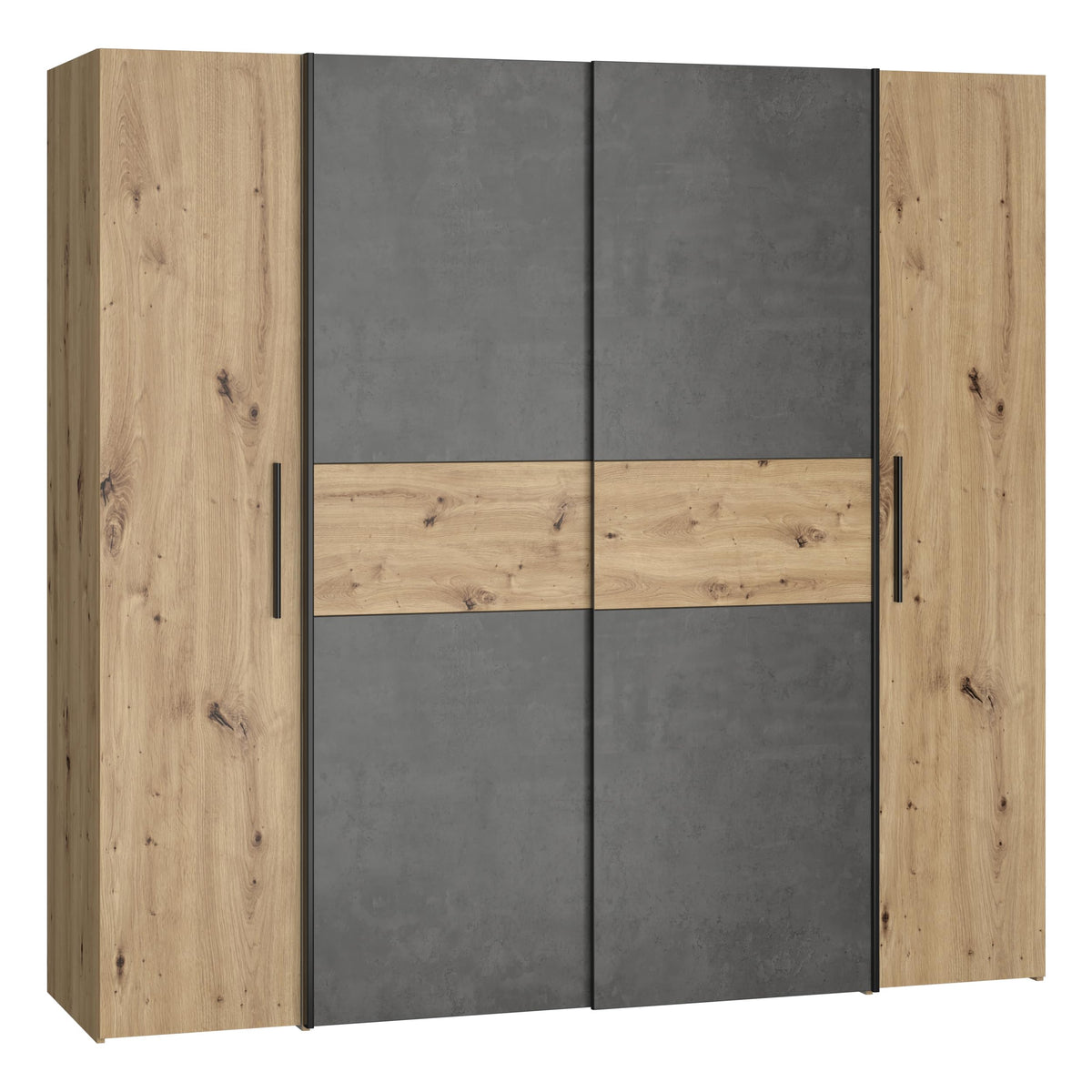Forte Kalixtus Kleiderschrank 4-türig mit Schwebetüren – Moderner Schlafzimmerschrank mit Kleiderstangen & Einlegeböden