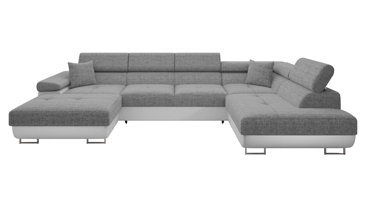 Mirjan24 Torezio Bis Ecksofa U-Form mit Schlaffunktion & Bettkasten, Wohnlandschaft mit verstellbaren Kopfstützen