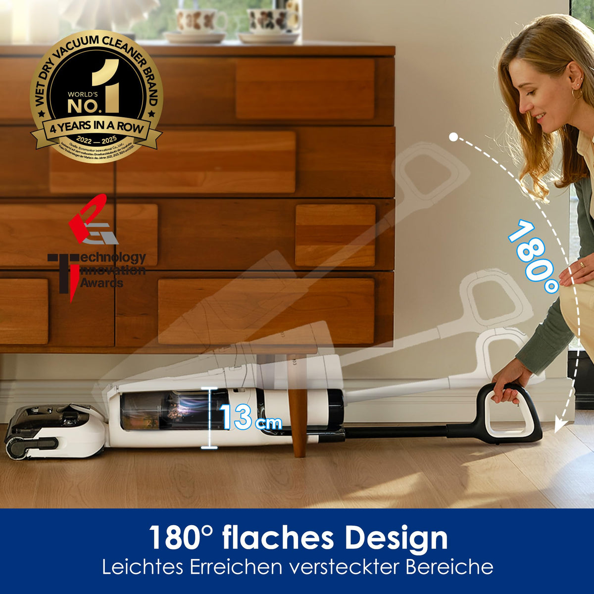 Tineco Floor One Stretch S6 Nass Trockensauger, 20Kpa，180°-Flachdesign