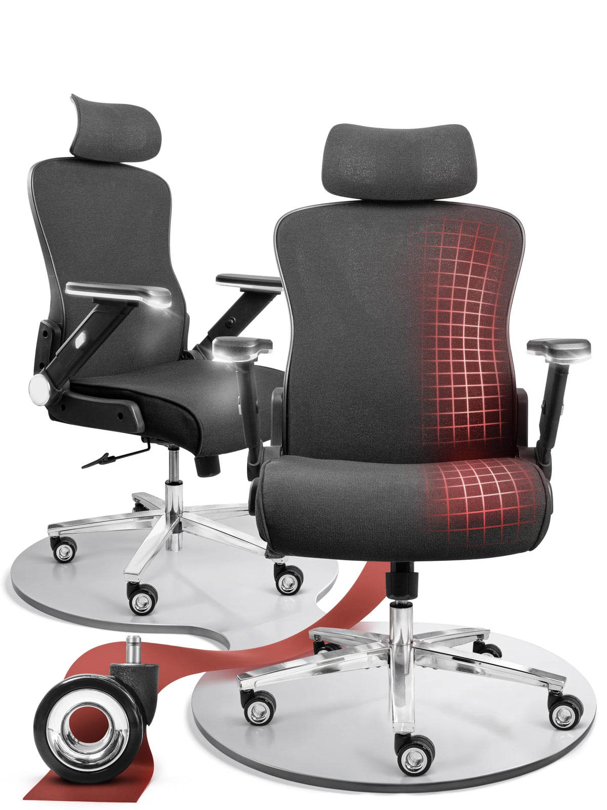 CLOUVOU BrightSeat Ergonomischer Bürostuhl Schwarz bis 150 kg – Schreibtischstuhl mit Kopfstütze, Lendenstütze & 2D Armlehnen