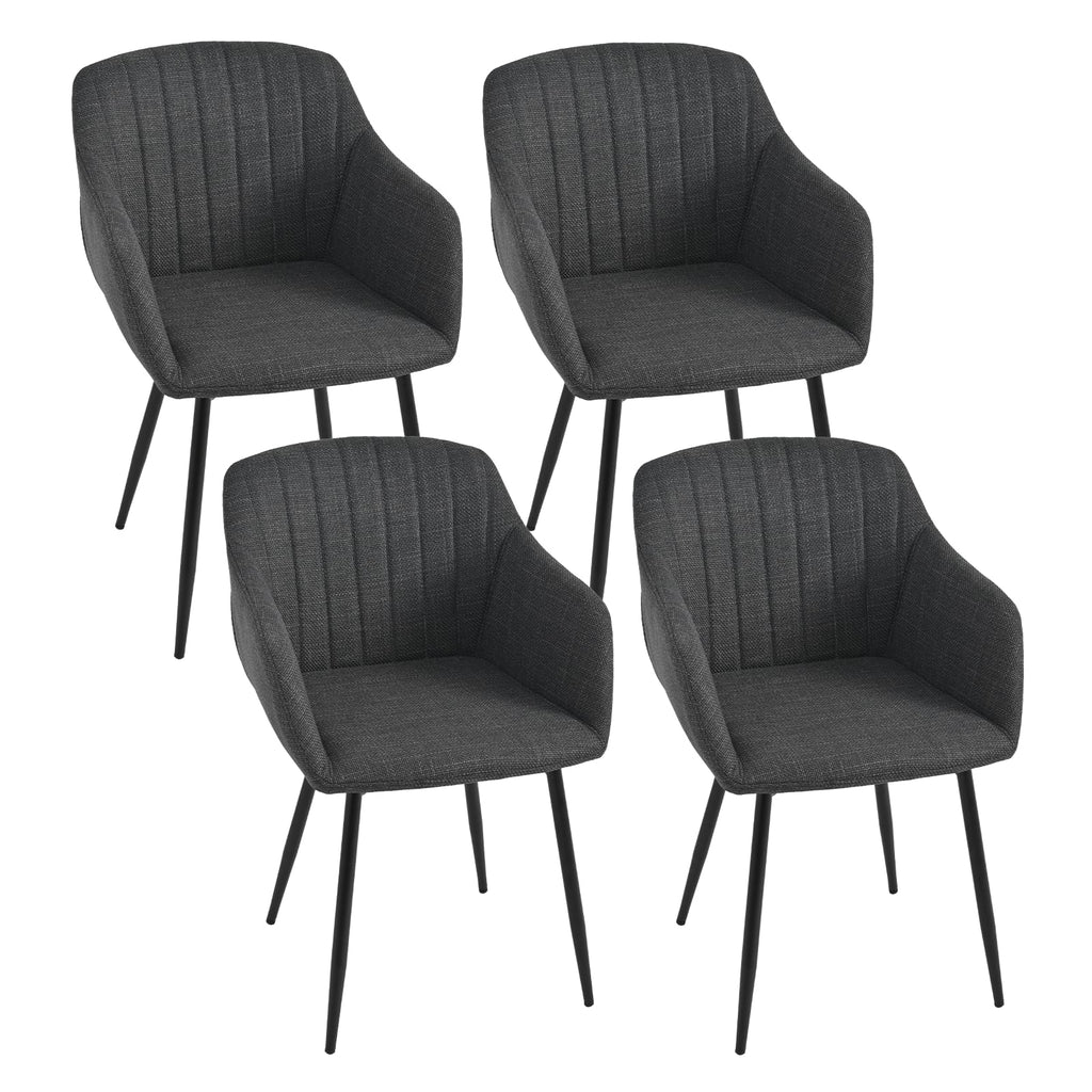 Esszimmerstühle Beige 4er Set mit Armlehnen, Modern Polsterstühle Leinen, Küchenstühle mit Metallgestell für Esszimmer, Wohnzimmer, Küche