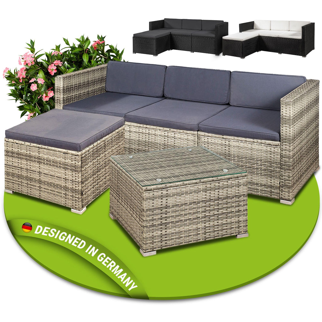 Juskys Polyrattan Lounge Set Punta Cana für 3–4 Personen – Gartenmöbel Set mit Sofa, Hocker, Tisch & Kissen