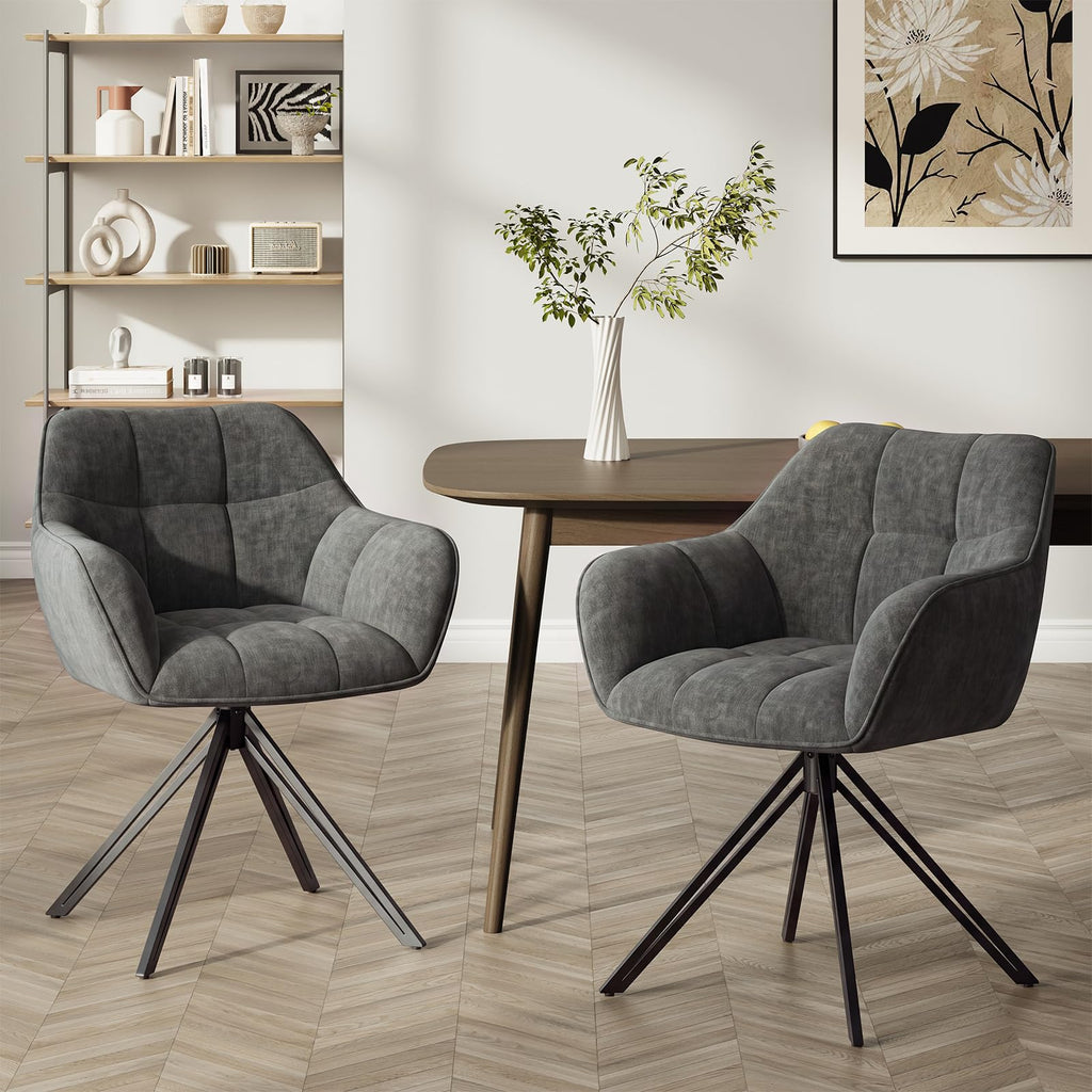 COLAMY Drehstühle für Esszimmer, 2er Set, Drehbare Polsterstühle mit Armlehnen und Rückenlehne, Bequeme Küchenstühle für Wohnzimmer & Essbereich, Beige