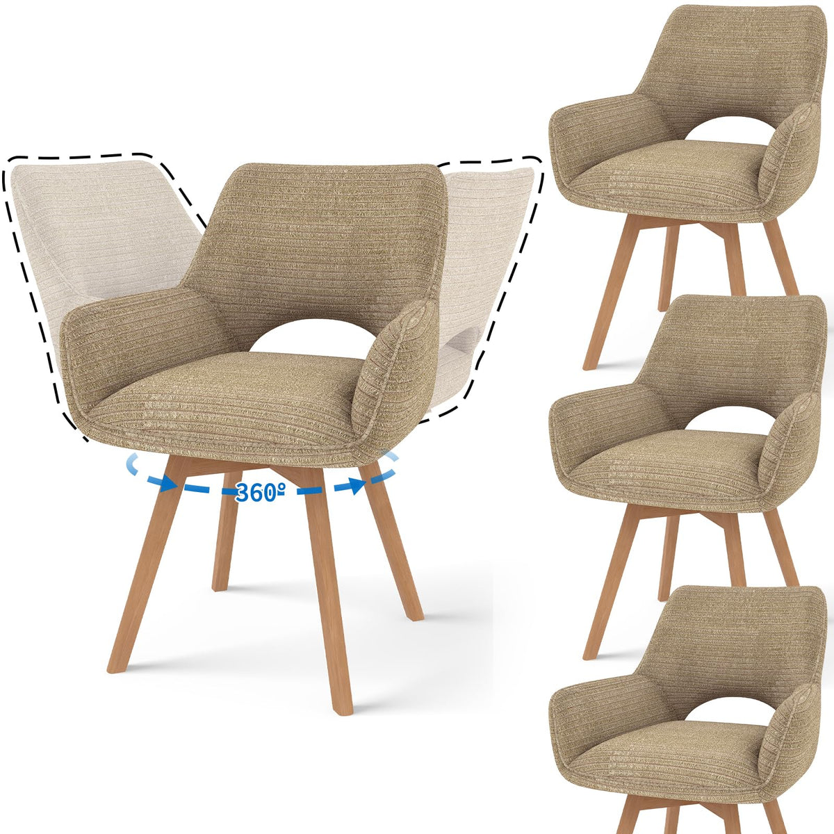 JIJIAN 2er Set 360° Drehbare Esszimmerstühle mit Armlehnen, Grün