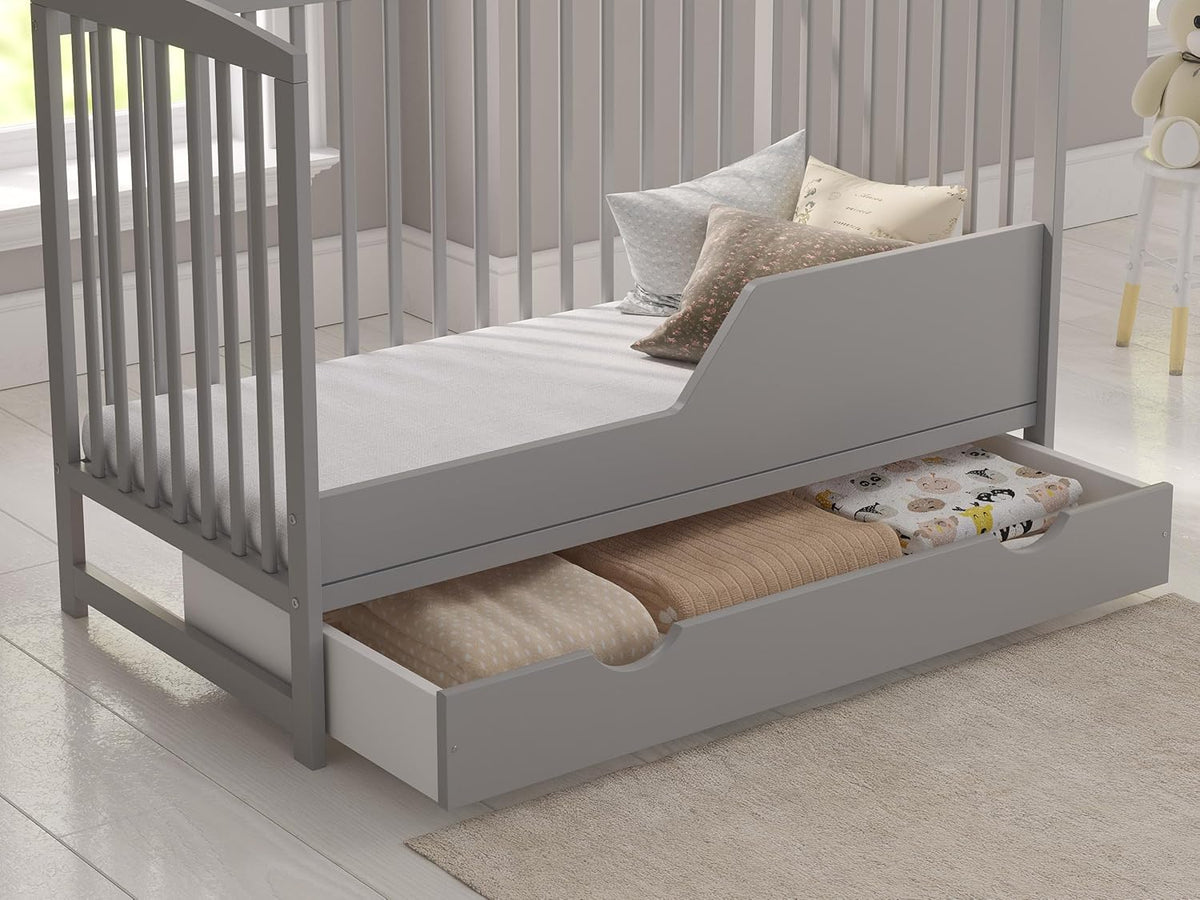 Love For Sleep Babybett 120x60 cm mit Matratze & Schublade, höhenverstellbares Kinderbett aus Kiefernholz, Grau