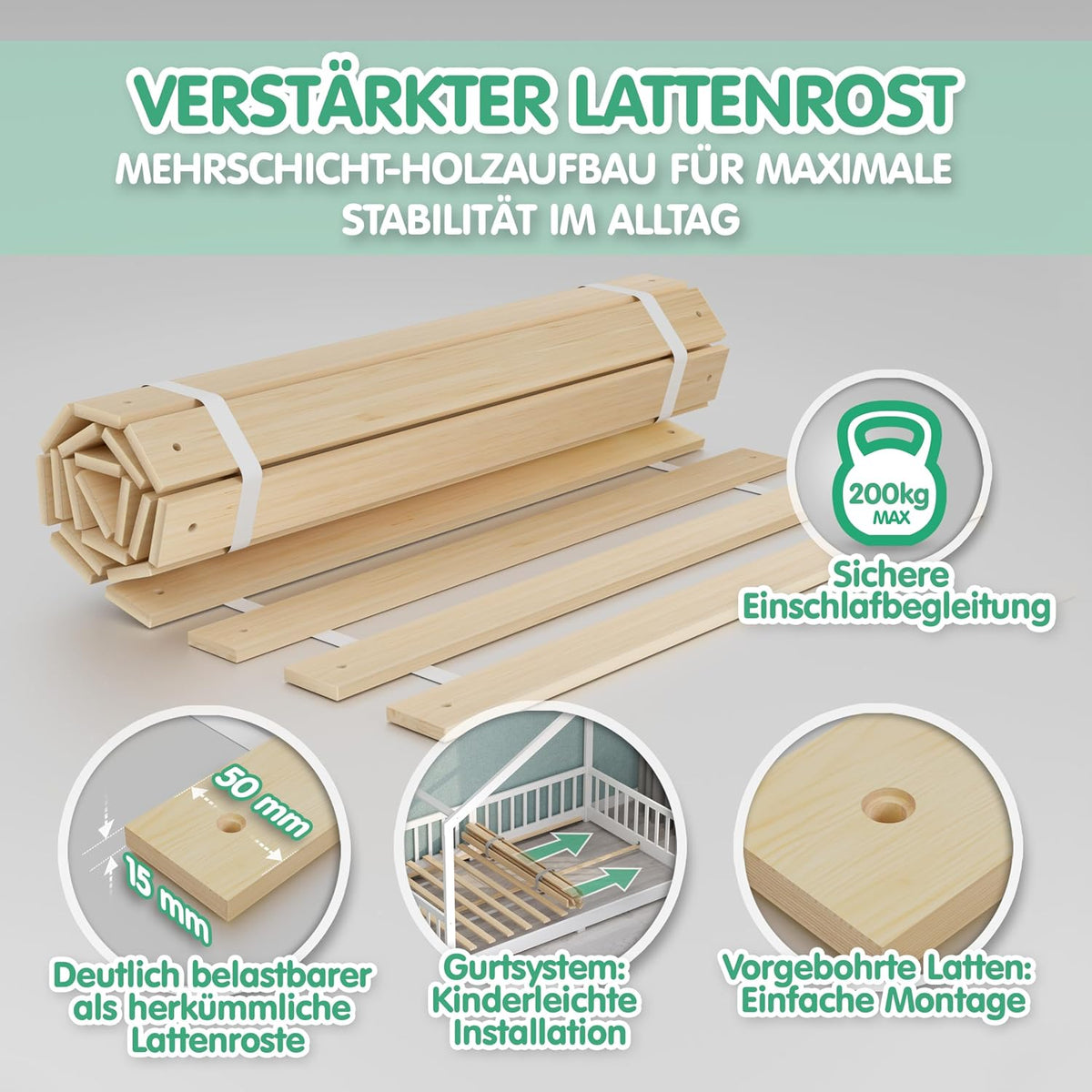 CADANI TIMI XL Bodenbett 120x200 Weiß, Rausfallschutz abnehmbar, bis 200 kg