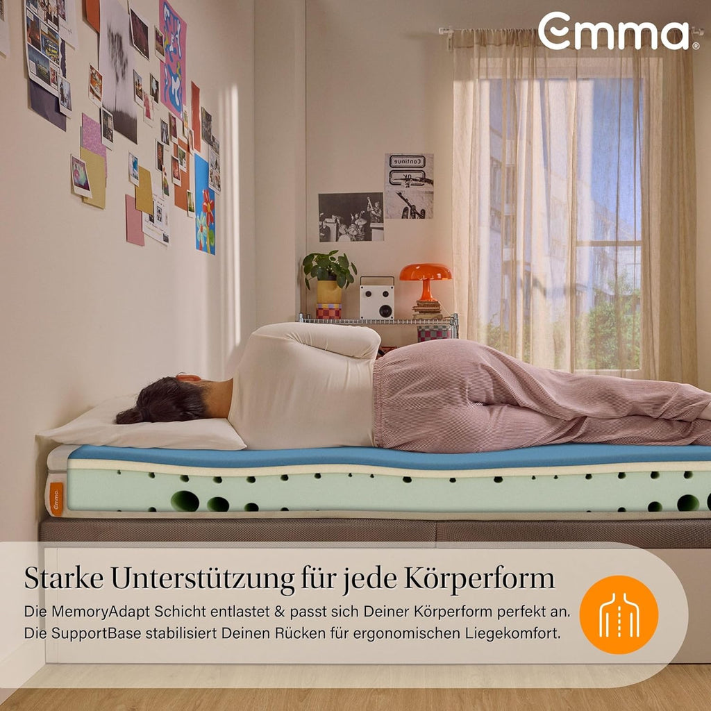 Emma One+ Matratze H2/H3, 3-Zonen Memory-Foam-Matratze mit atmungsaktivem Bezug, ergonomischer Schlafkomfort