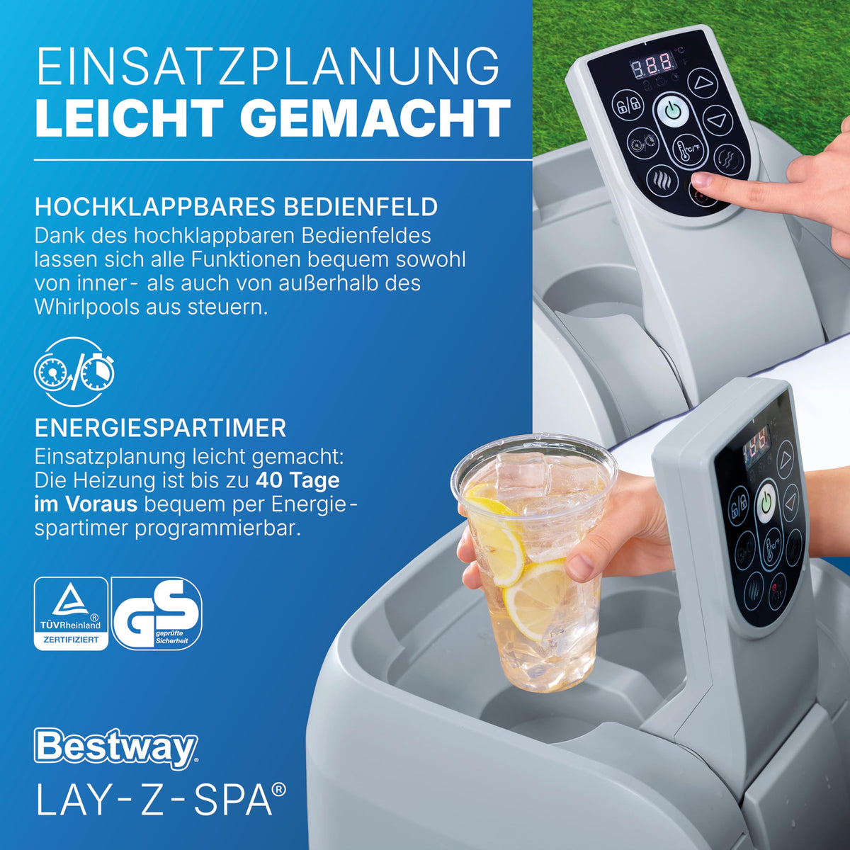Bestway Lay-Z-SPA Paris AirJet LED-Whirlpool Ø 196 x 66 cm – Aufblasbarer Spa für 6 Personen mit 140 Düsen, beheizbar bis 40°C, stimmungsvolle LED-Beleuchtung für den Garten