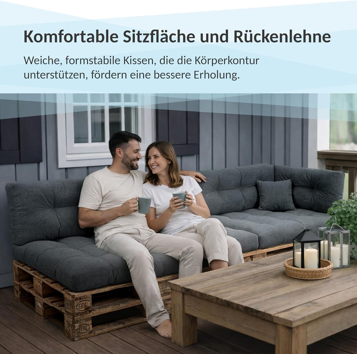 POKAR Palettenkissen Wasserabweisend Palettenauflagen Palettenmöbel Palettensofa 8er Set: Sitzkissen 120x80 + Rückenlehne 120x40, Anthrazit